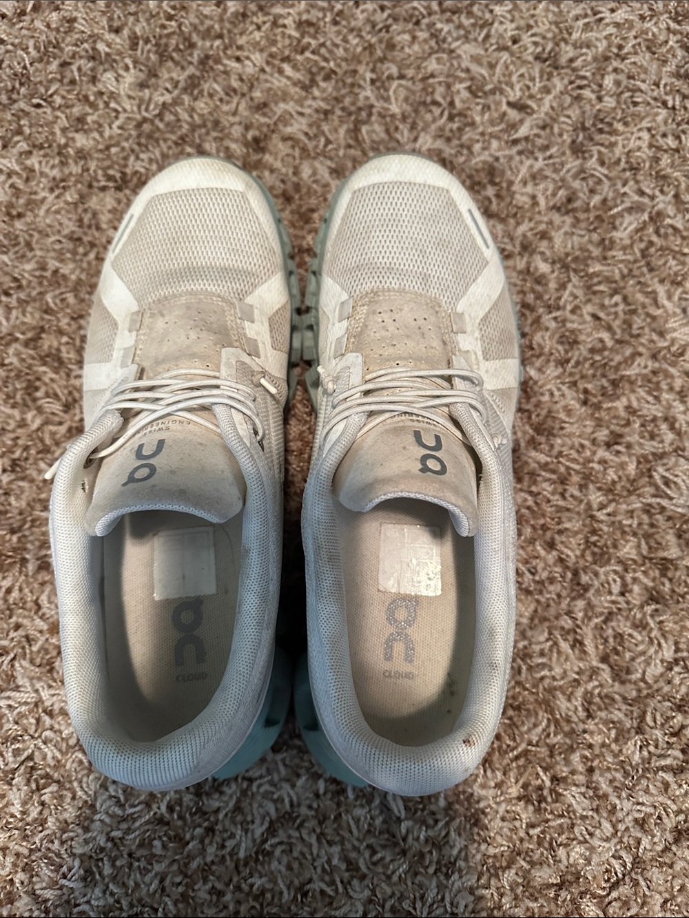 On Running Cloud Sneakers in Sea foam Green and White